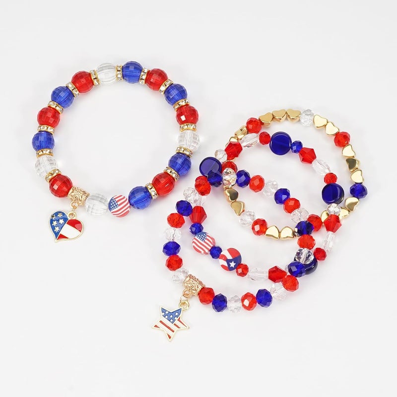 Briutn 4th of July Beaded Bracelets with American Flag Stars Charms USA Jewelry - Image 4